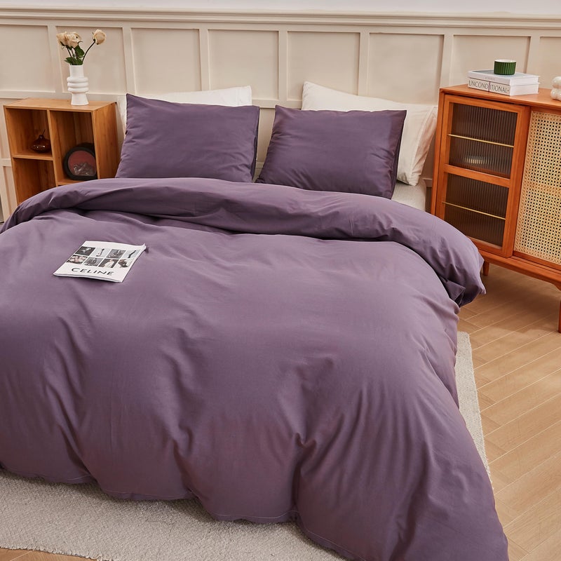 ECOCOTT Lilac Purple Duvet Cover Queen, 100% Washed Cotton 3 Piece Duvet Cover Sets 1 Duvet Cover with Zipper and 2 Pillowcases Bedding Set(Lilac Purple,Queen) - Image 3